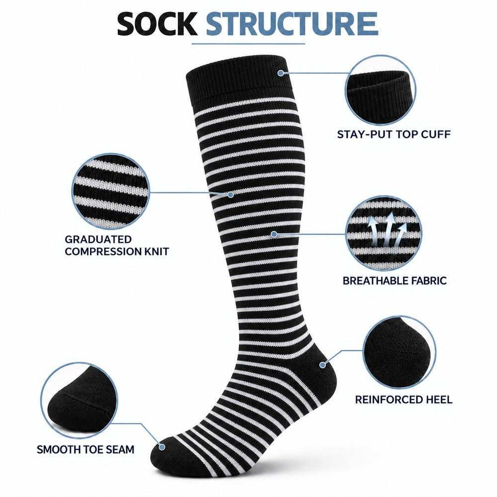 7 Pack Compression Socks Classic Black and White structure detail image