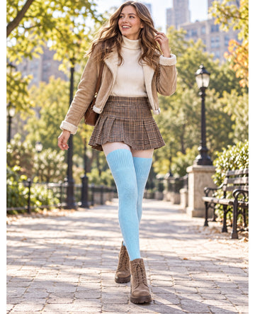 Thigh High Socks Boot Sock Women-Baby Blue - Energetic Female Model Scene