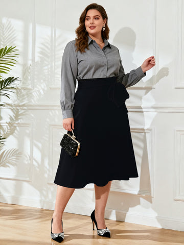 Jupe Midi Trapèze Taille Haute Grande Taille - Noir