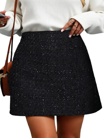 Sparkly black A-line skirt, full flare from waistband