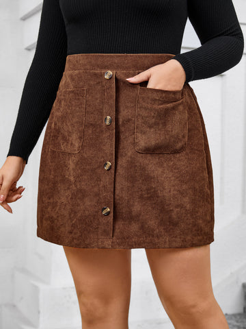 Bulk Brown Button-Front Plus Size Mini Skirt 324 Pcs