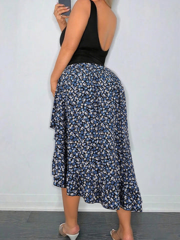 Jupe Midi Trapèze Taille Haute Grande Taille - Noir