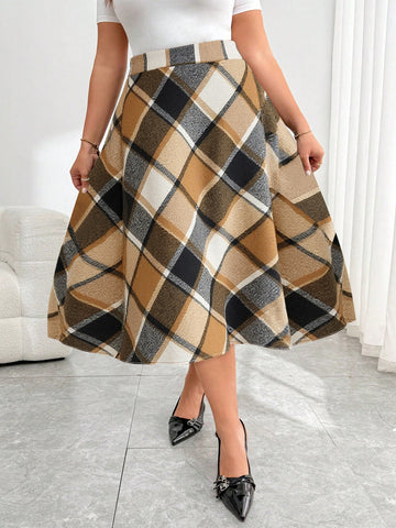 Bulk Plaid Plus Size Midi Skirt 216 Pcs