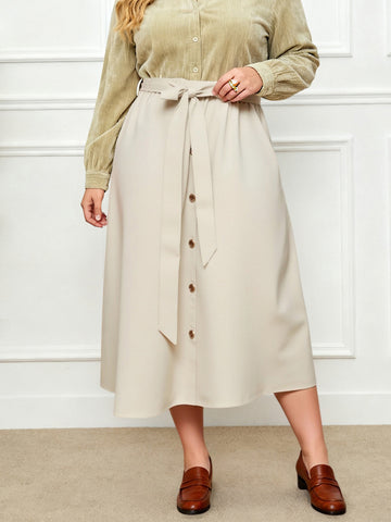 Bulk Plus Size Beige Button-Front Skirt 110 Pcs