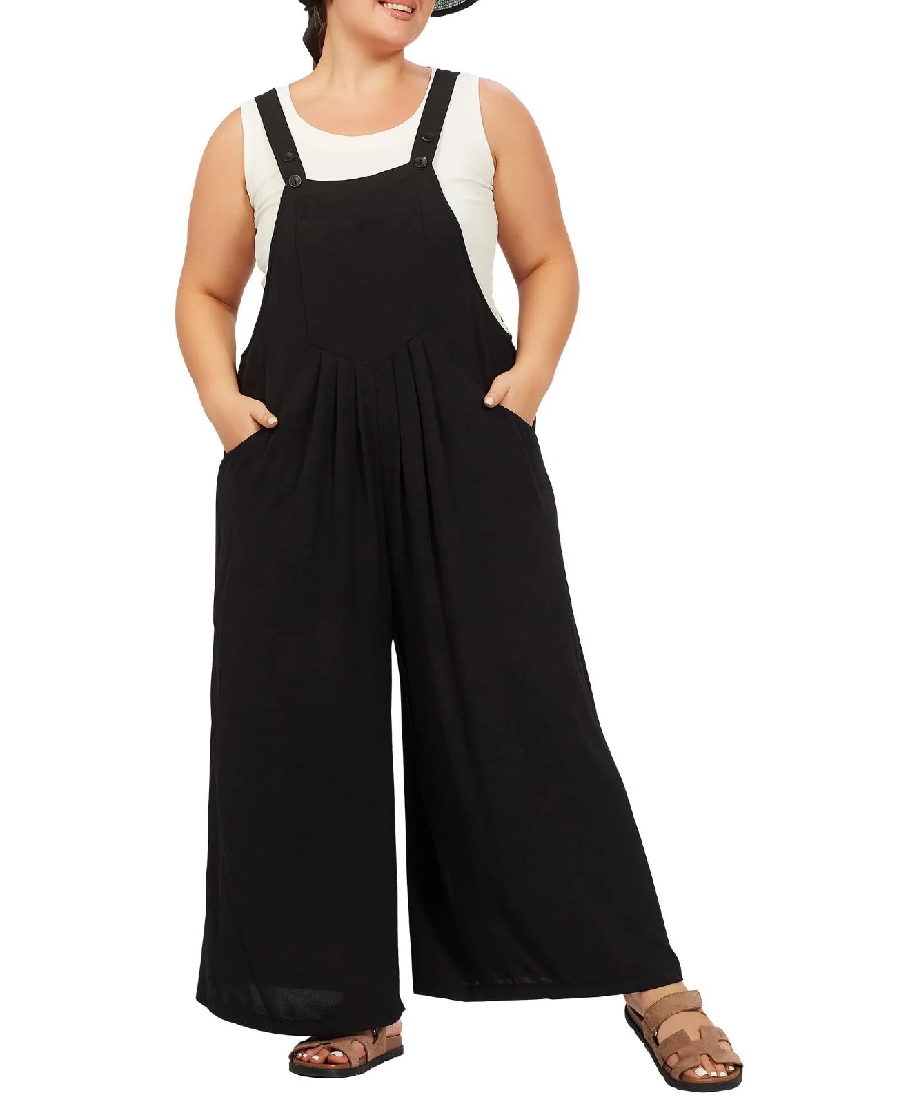 Casual Plus Size Jumpsuits with Pocket - Black-Moon Wood