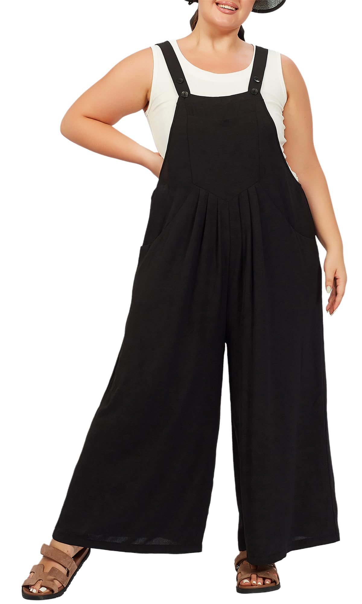 Casual Plus Size Jumpsuits with Pocket - Black-Moon Wood