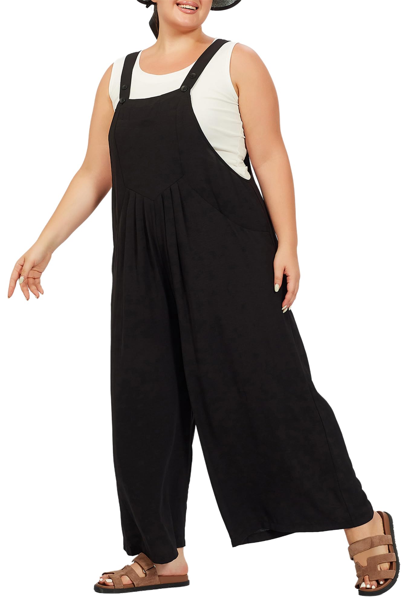 Casual Plus Size Jumpsuits with Pocket - Black-Moon Wood