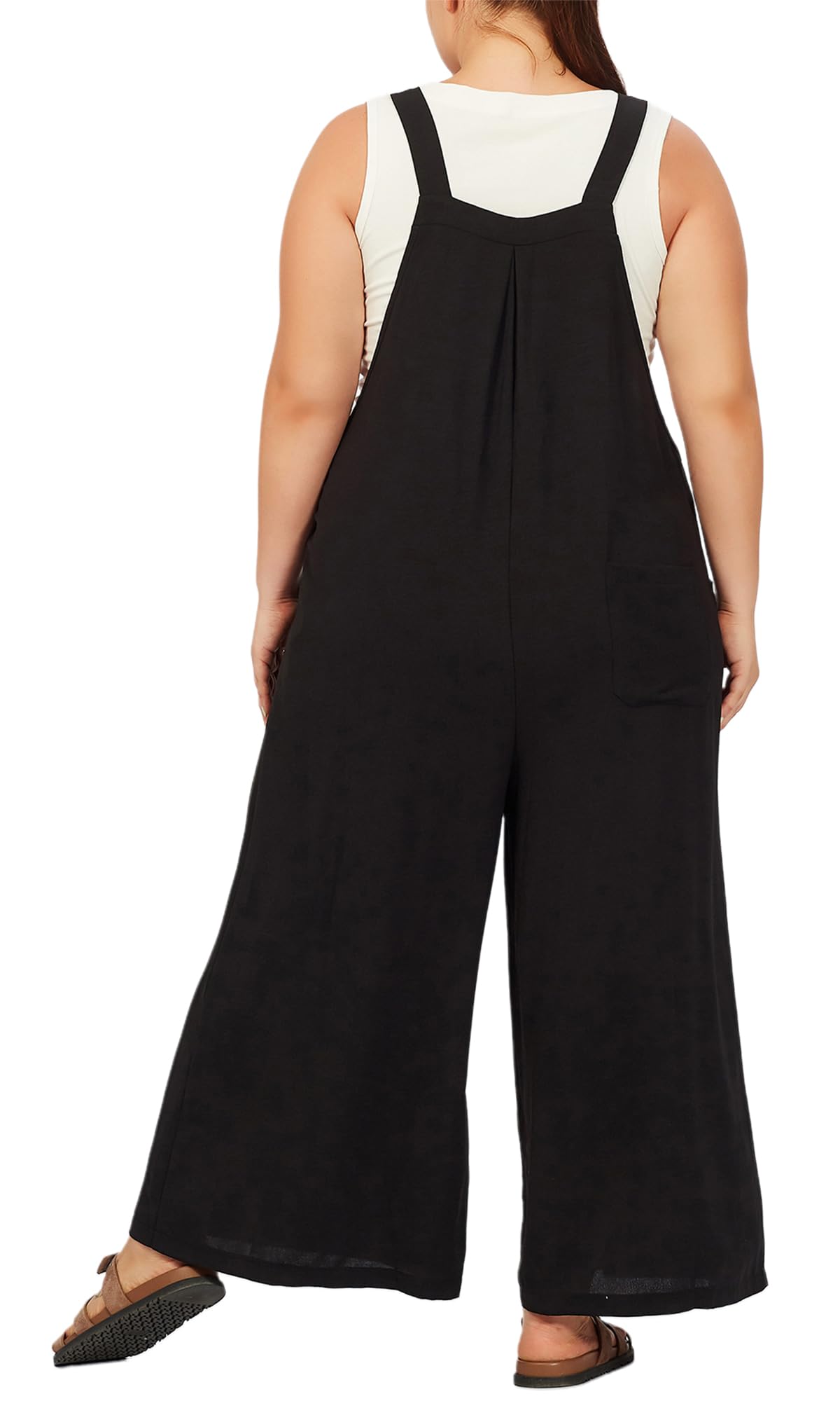 Casual Plus Size Jumpsuits with Pocket - Black-Moon Wood