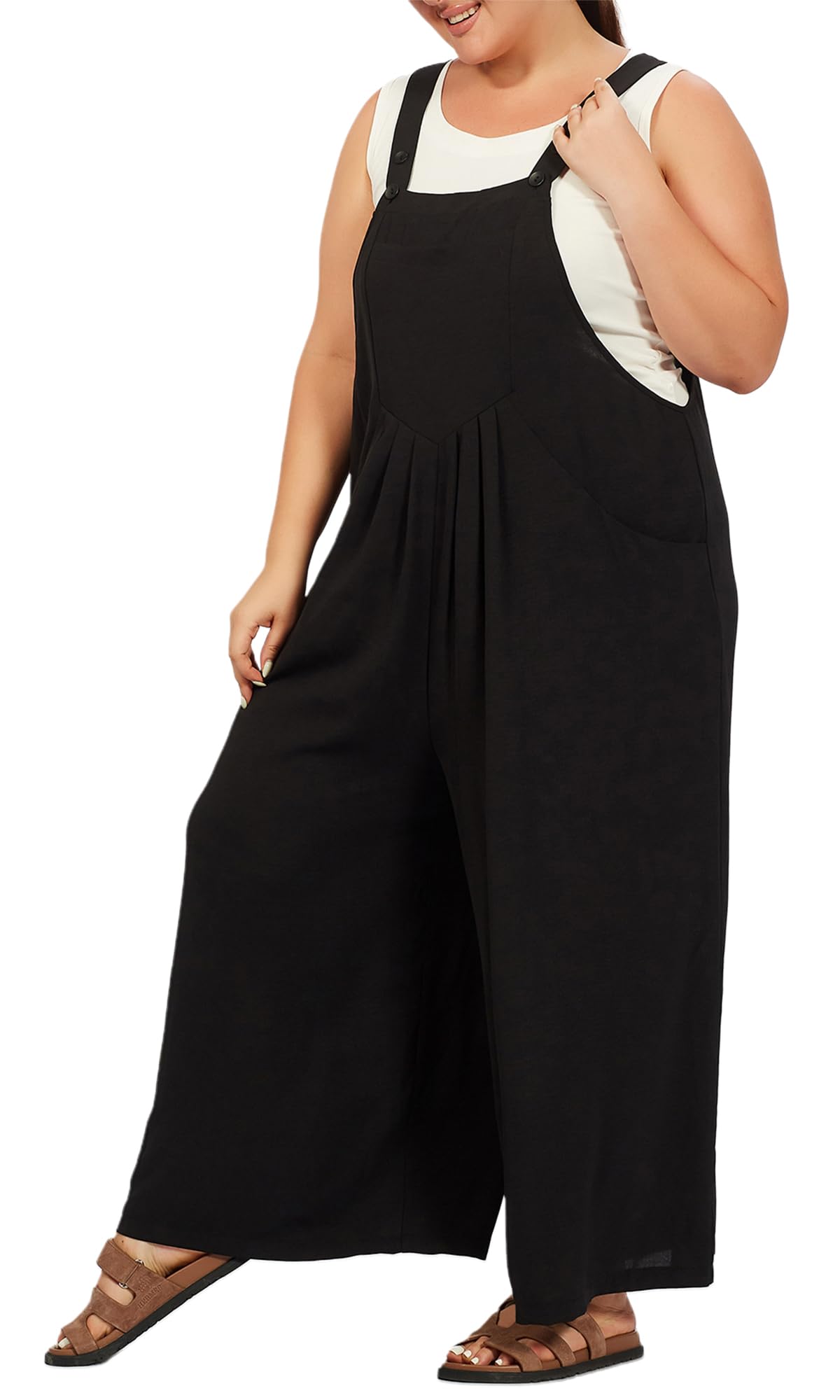 Casual Plus Size Jumpsuits with Pocket - Black-Moon Wood