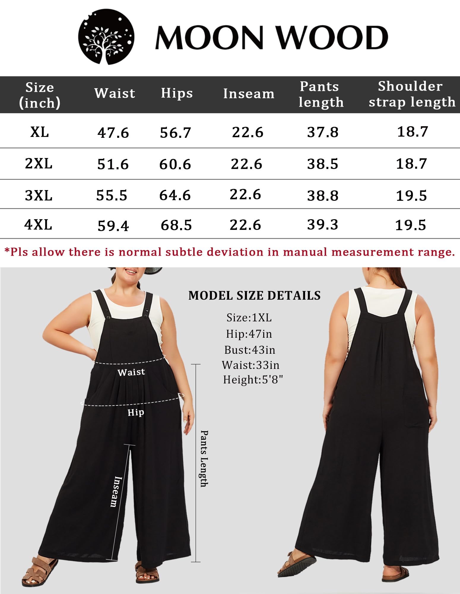 Casual Plus Size Jumpsuits with Pocket - Black-Moon Wood