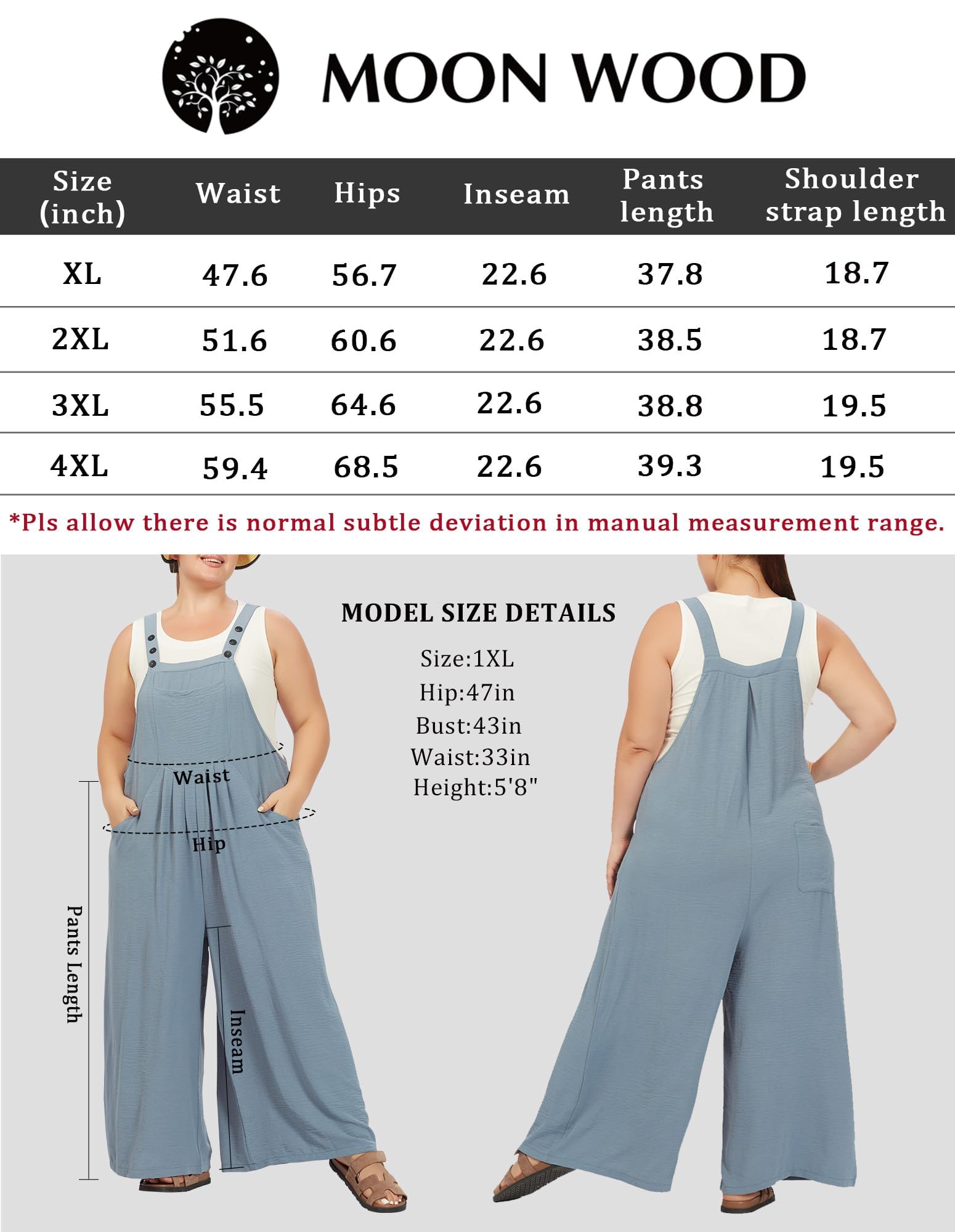 Casual Plus Size Jumpsuits with Pocket - Blue-Moon Wood