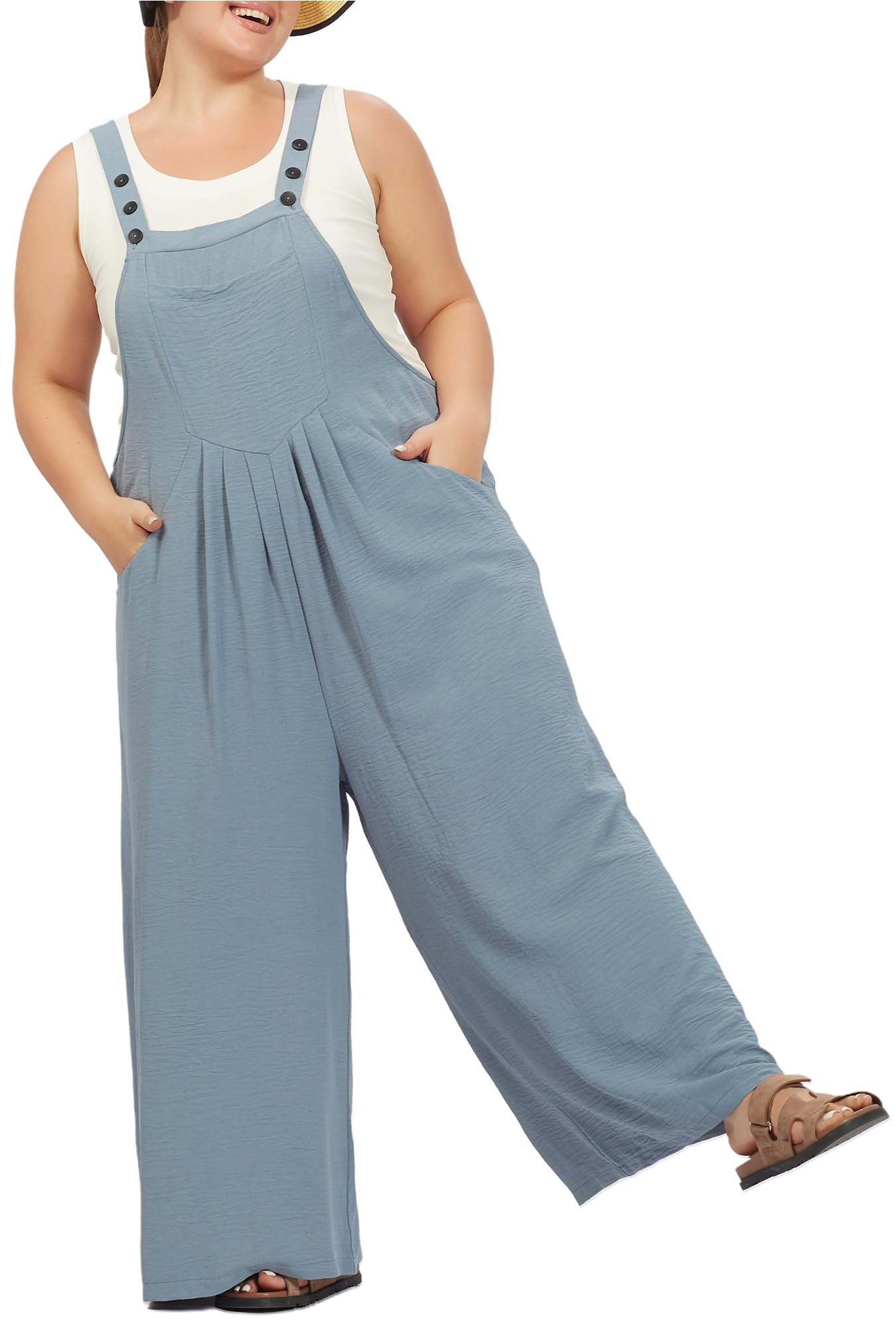 Casual Plus Size Jumpsuits with Pocket - Blue-Moon Wood