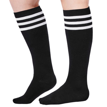 Cotton Knee High Socks Stripes Tube-Black & White - Moon Wood