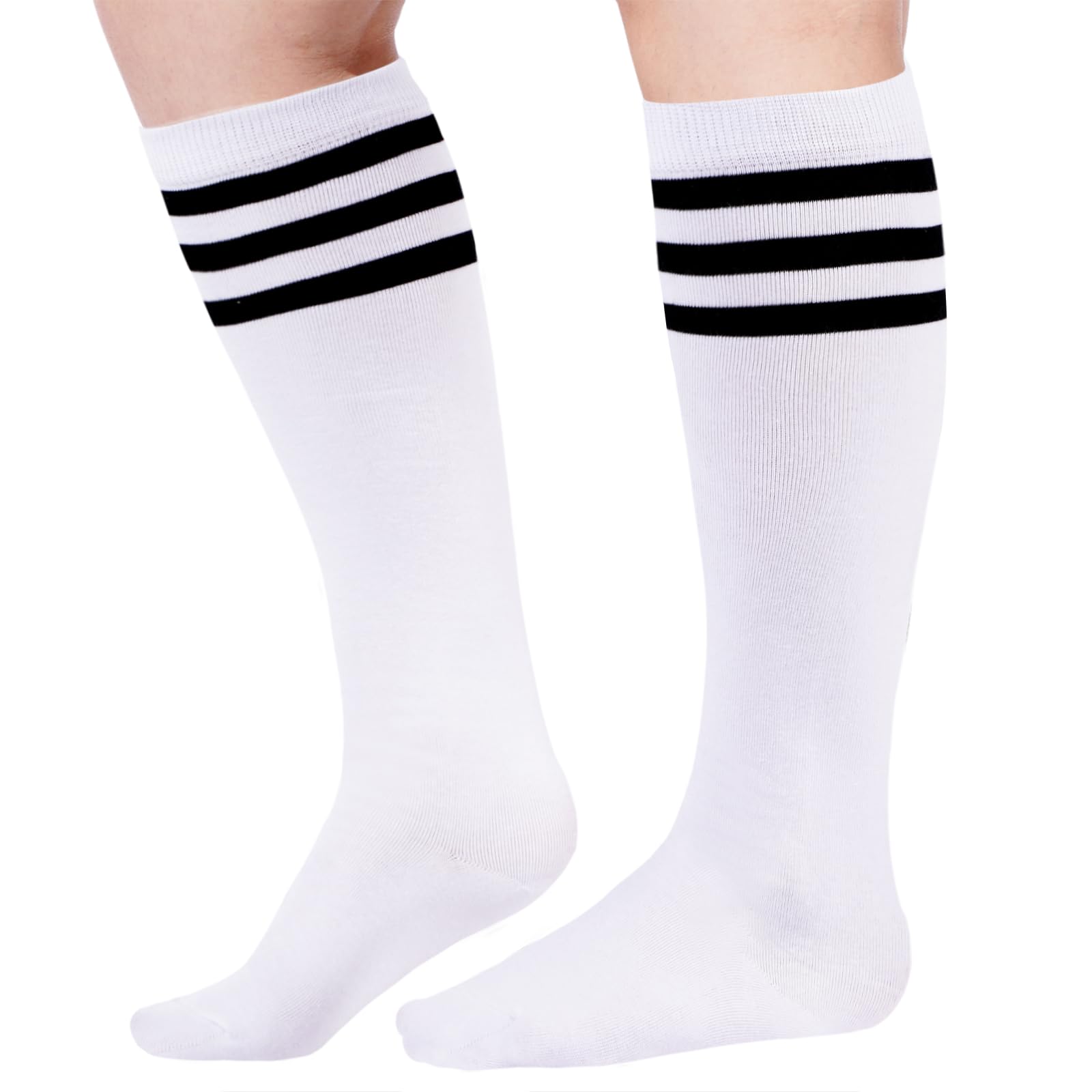 Cotton Knee High Socks Stripes Tube-White & Black - Moon Wood