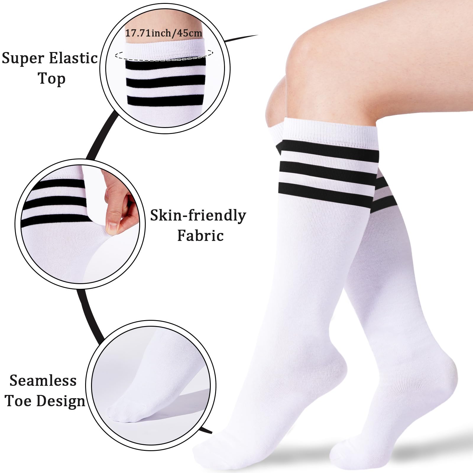 Cotton Knee High Socks Stripes Tube-White & Black - Moon Wood