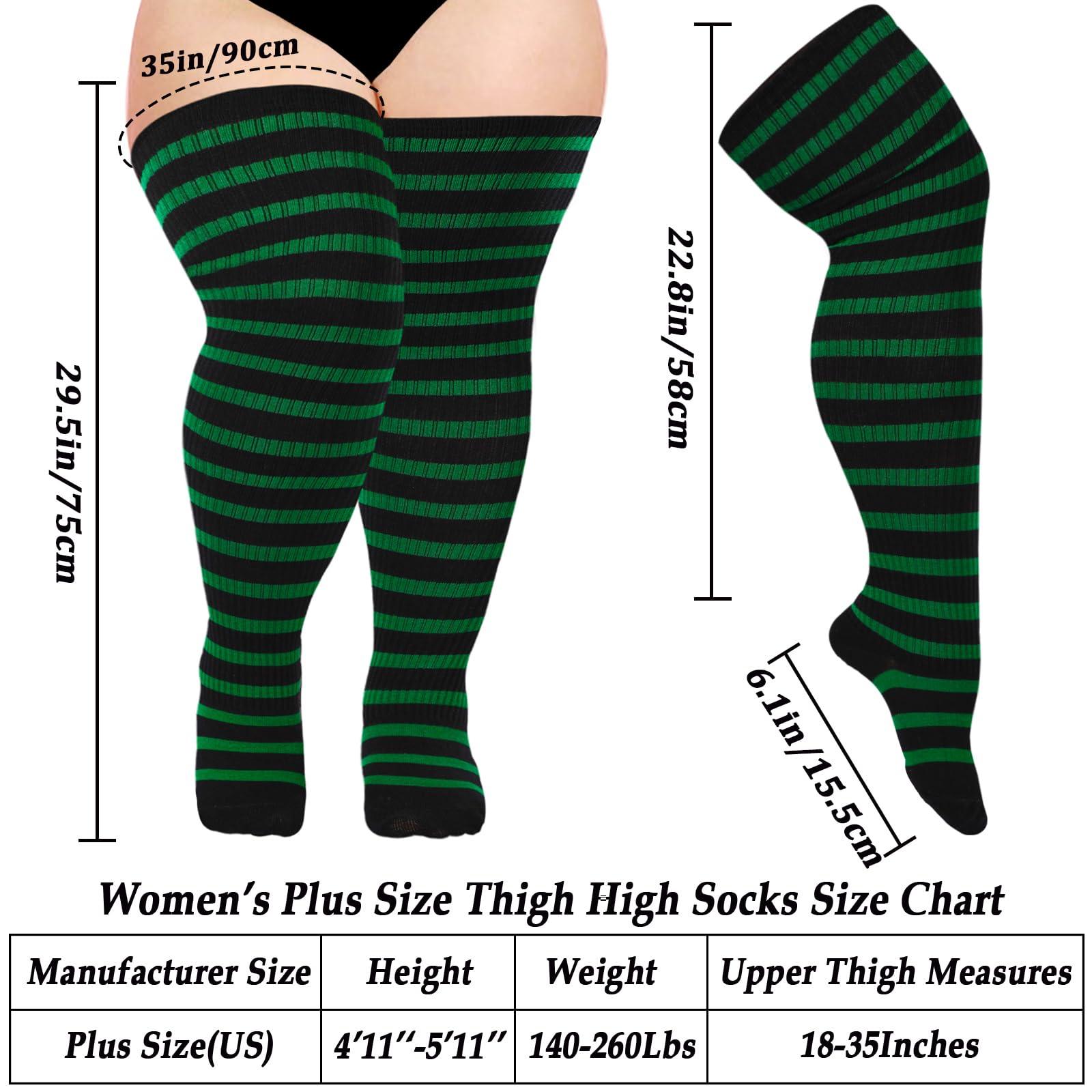 Cotton Plus Size Thigh High Socks-Black & Green-Moon Wood