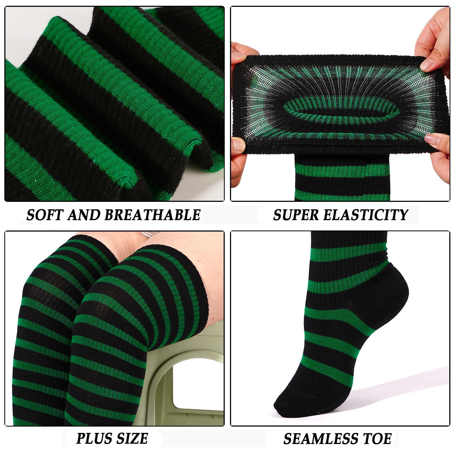 Cotton Plus Size Thigh High Socks-Black & Green-Moon Wood