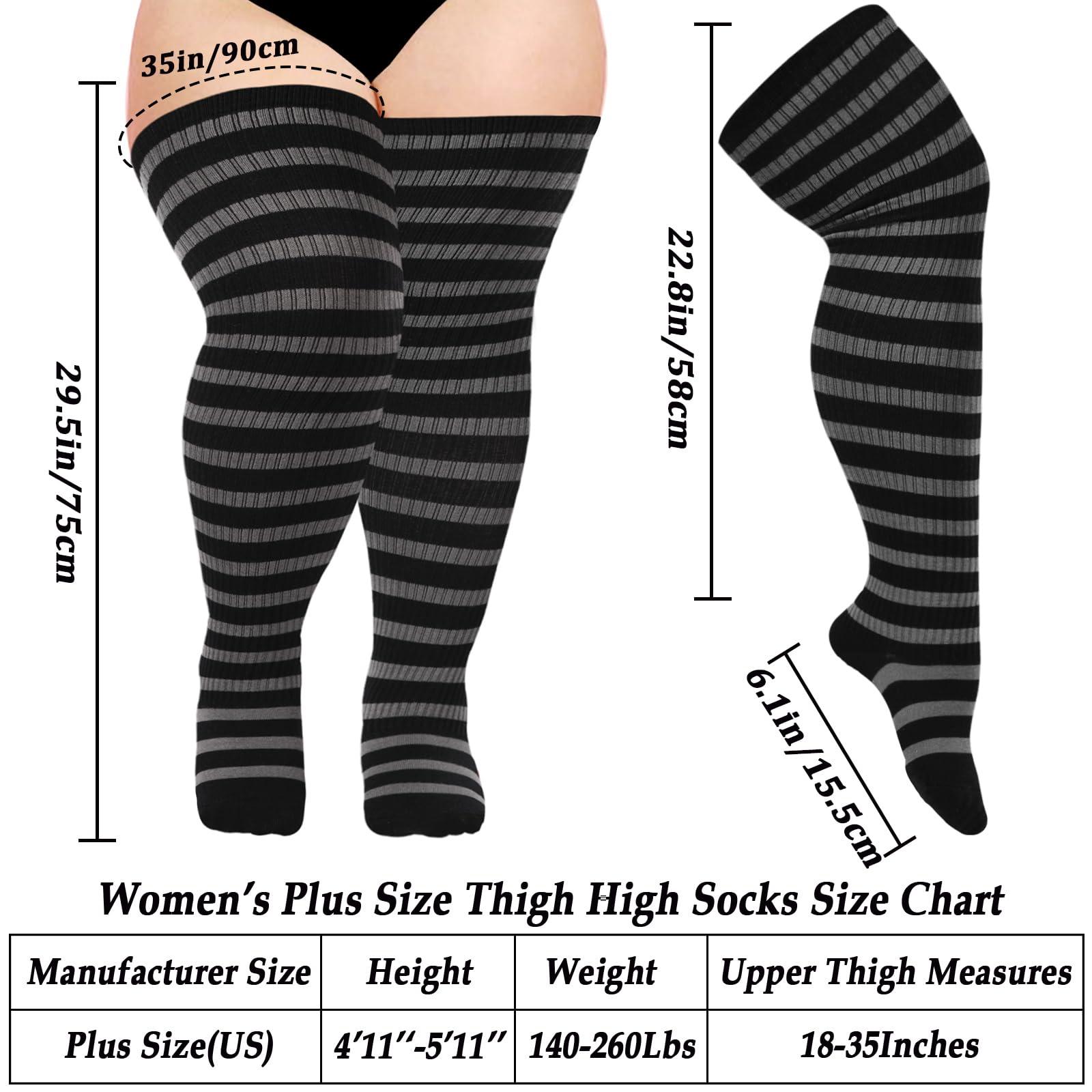 Cotton Plus Size Thigh High Socks-Black & Grey-Moon Wood