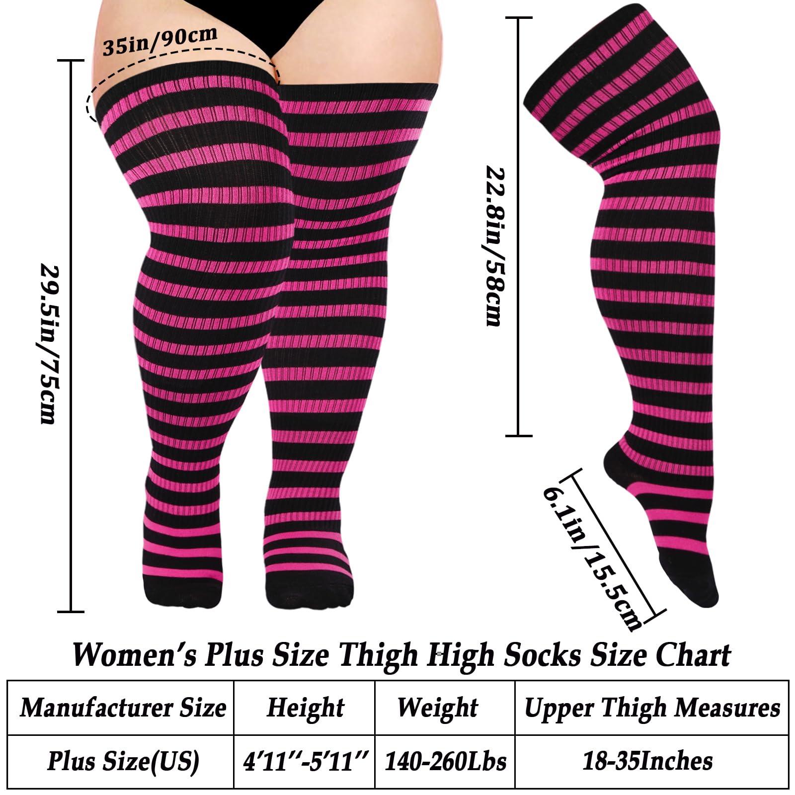 Cotton Plus Size Thigh High Socks-Black & Light Rose Red-Moon Wood