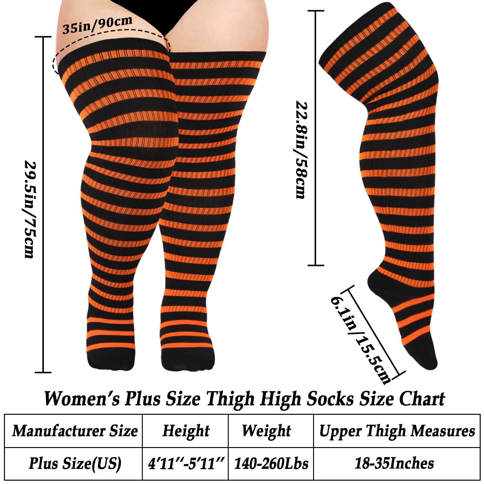 Cotton Plus Size Thigh High Socks-Black & Pumpkin-Moon Wood