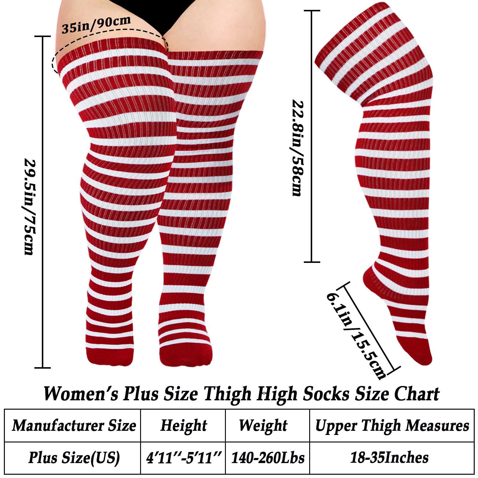 Cotton Plus Size Thigh High Socks-Red & White-Moon Wood