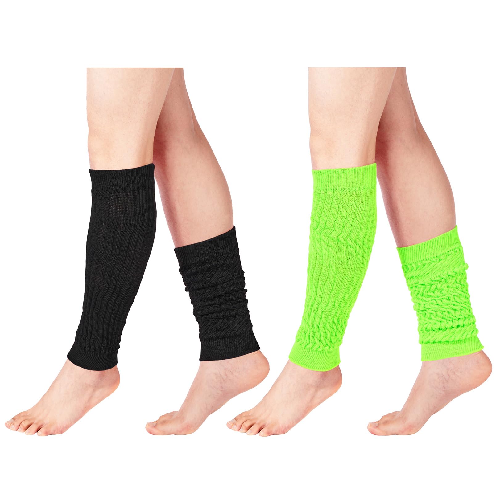 Cotton Slouch Leg Warmers-Black & Green - Moon Wood