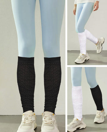 Lange Beinwärmer für Damen im 80er-Jahre-Rippstrick – Schwarz 