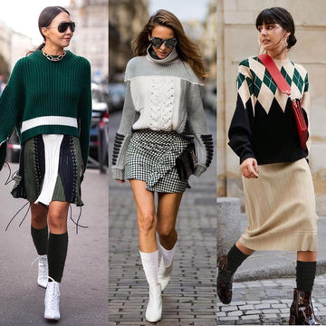 Jambières longues pour femmes en tricot côtelé des années 80 - Noir 