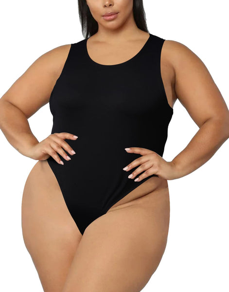 Moon Wood Plus Size Bodysuit for Women, Crew Neck Sleeveless Slick Body  Suits Tank Tops Seamless Bodysuits at  Women's Clothing store