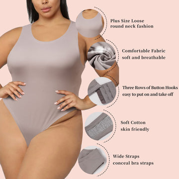 Ärmelloser, glatter Plus-Size-Body mit Rundhalsausschnitt für Damen – Khaki