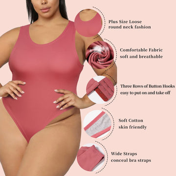 Moon Wood Plus Size Bodysuit for Women, Crew Neck Sleeveless Slick Body  Suits Tank Tops Seamless Bodysuits at  Women's Clothing store