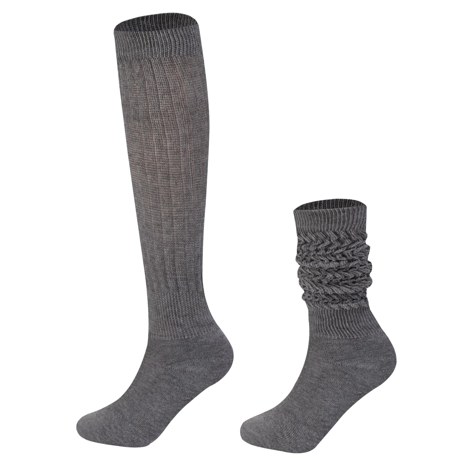 Extra Long Cotton Knit Knee High Thick Scrunch Socks-Grey