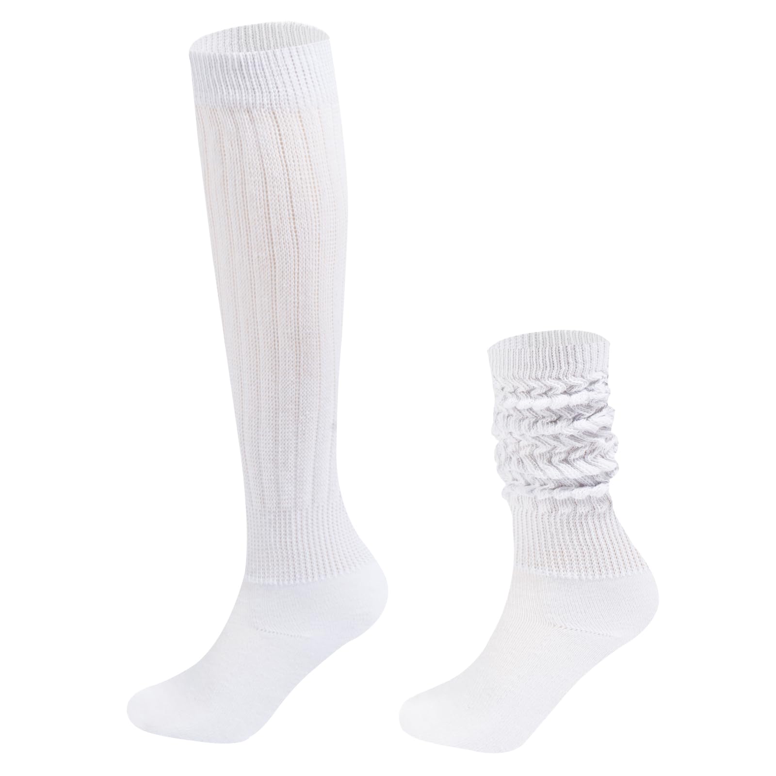 Extra Long Cotton Knit Knee High Thick Scrunch Socks-White