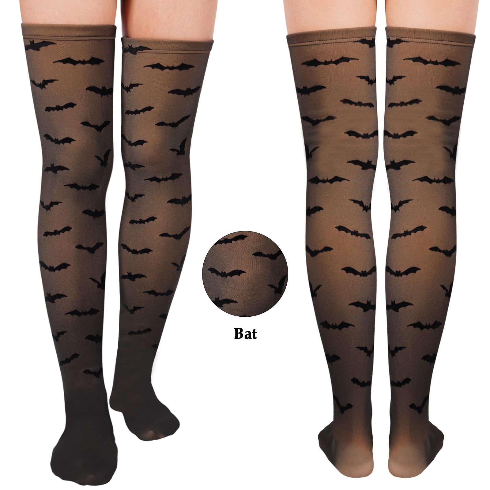 Fleece Lined Thigh High Socks Translucent-Bat - Moon Wood
