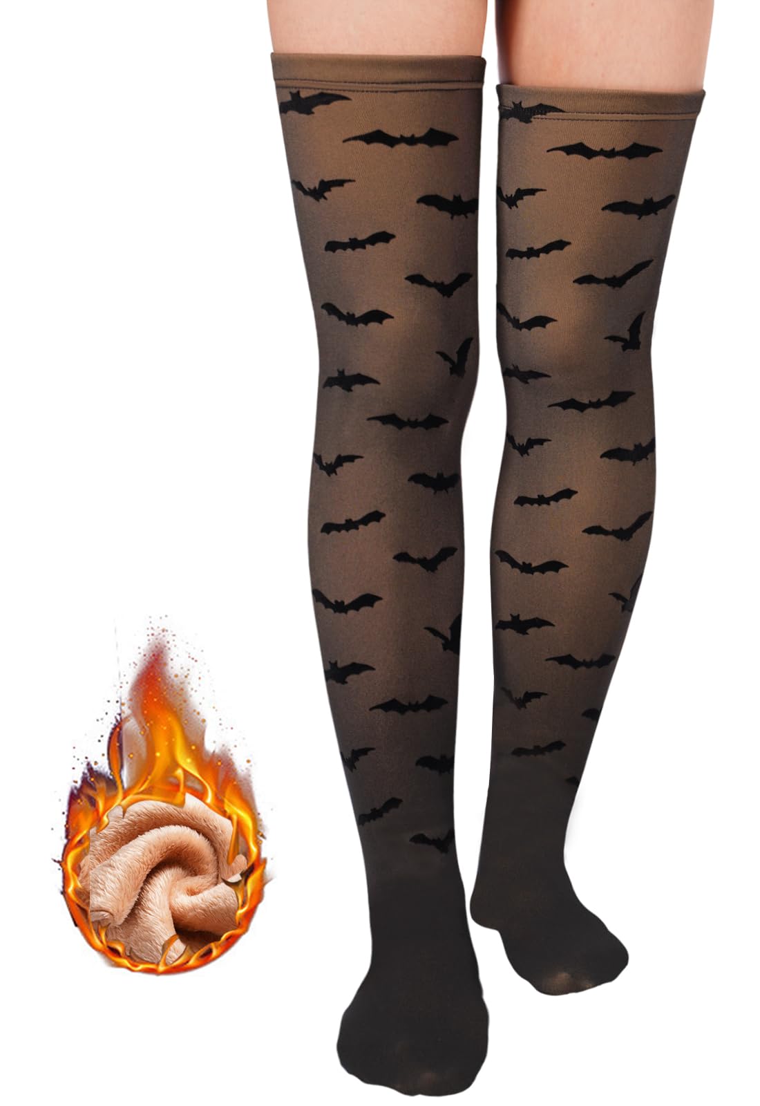 Fleece Lined Thigh High Socks Translucent-Bat - Moon Wood