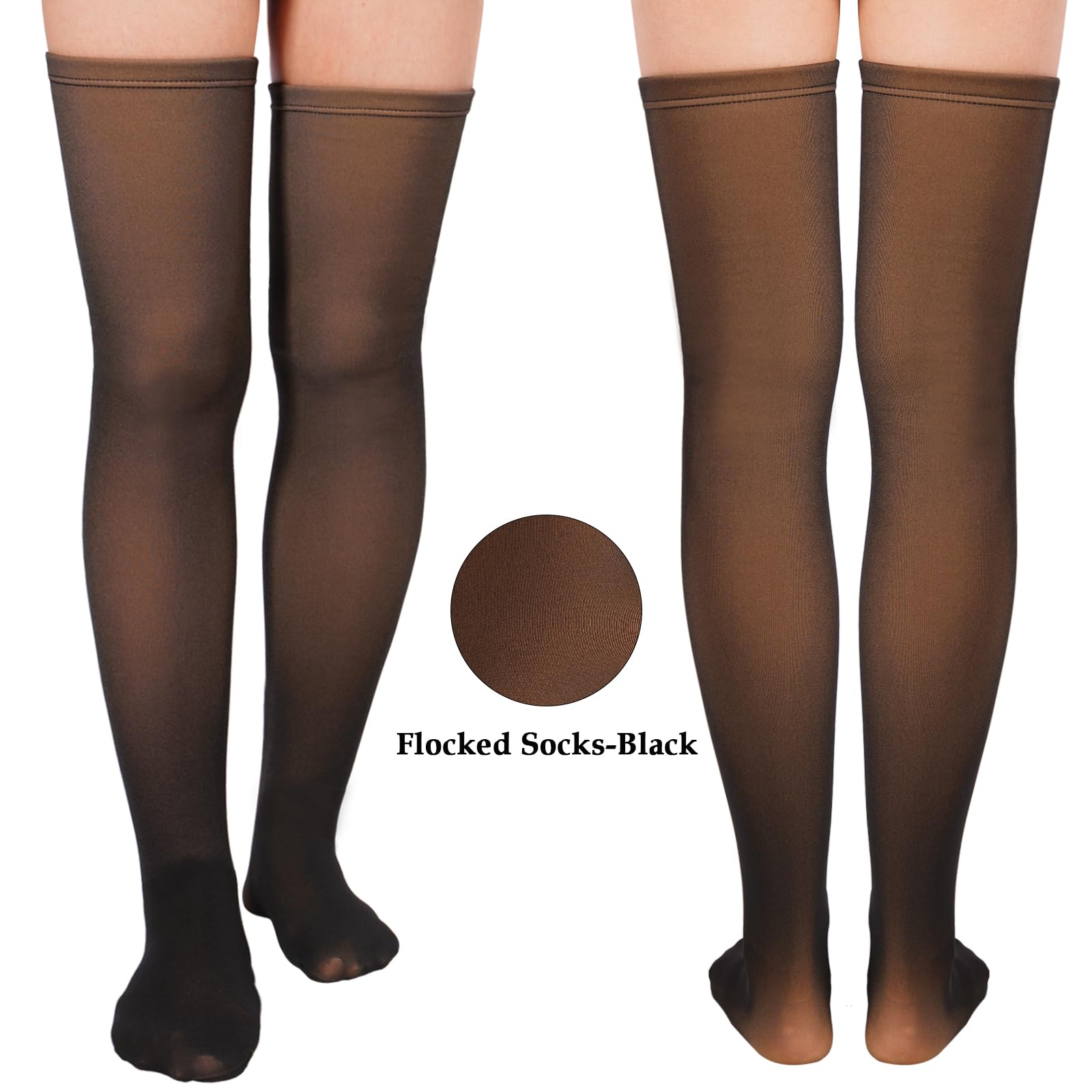 Fleece Lined Thigh High Socks Translucent-Black - Moon Wood