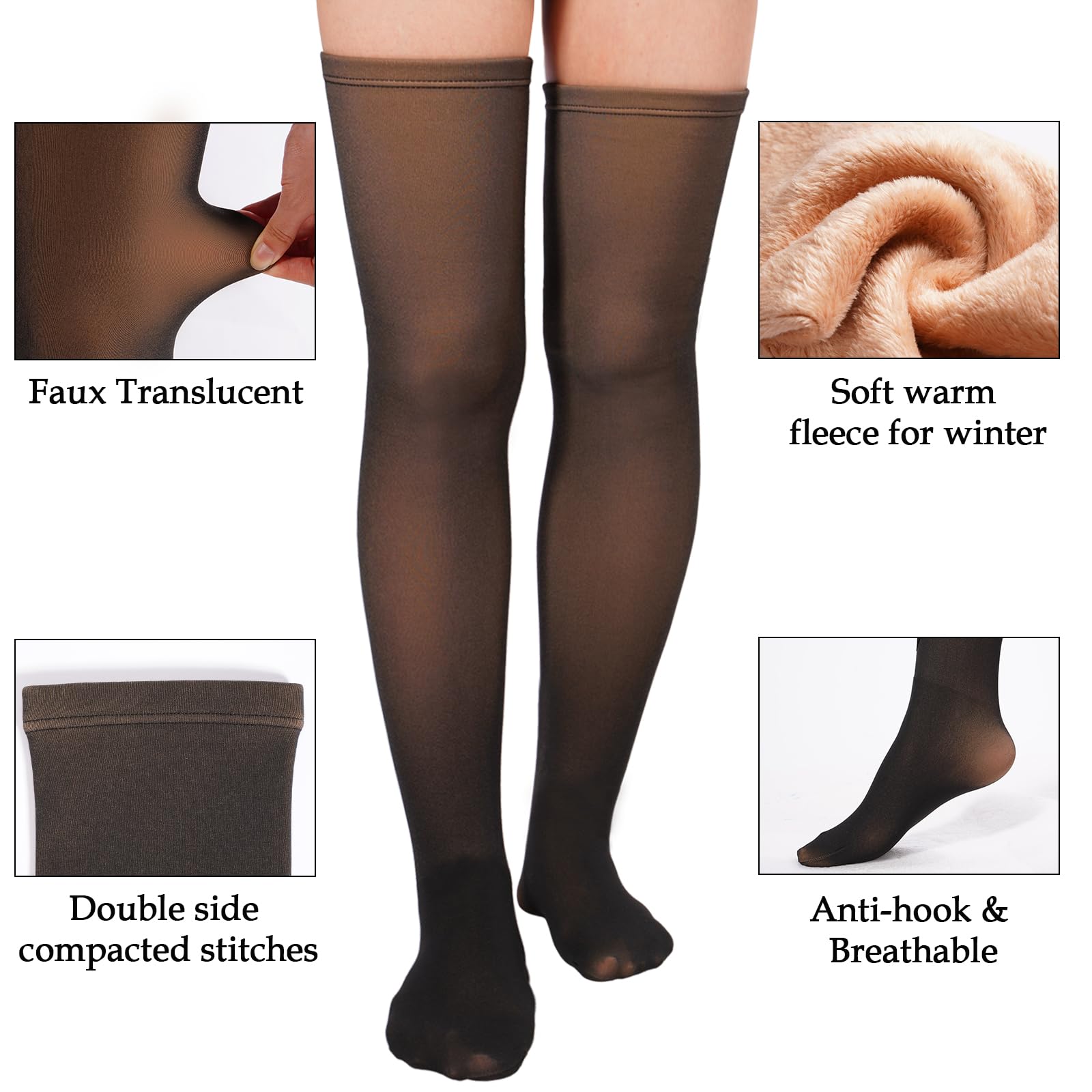 Fleece Lined Thigh High Socks Translucent-Black