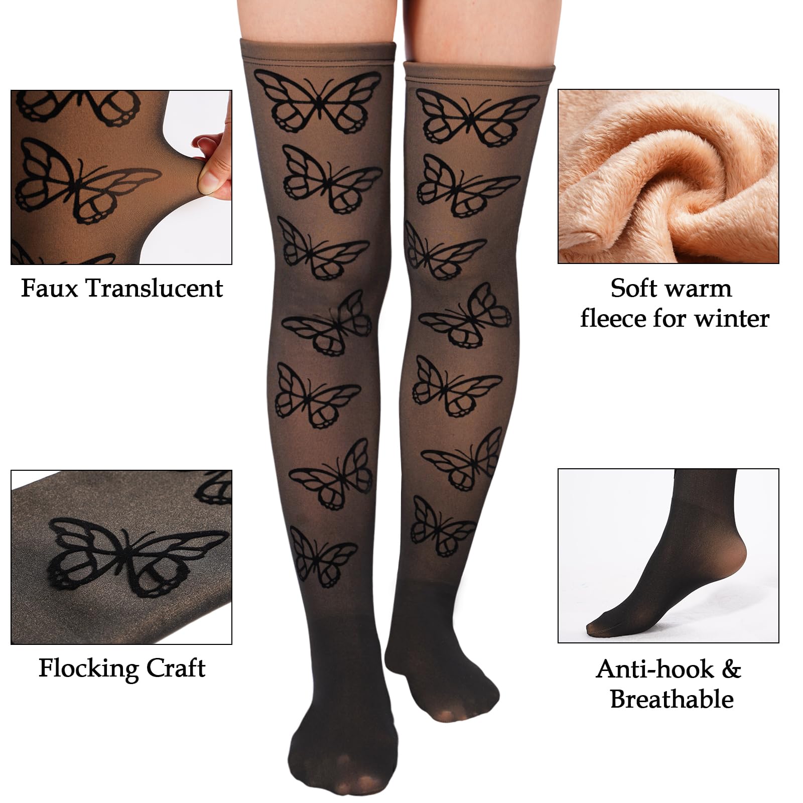 Fleece Lined Thigh High Socks Translucent - Bat