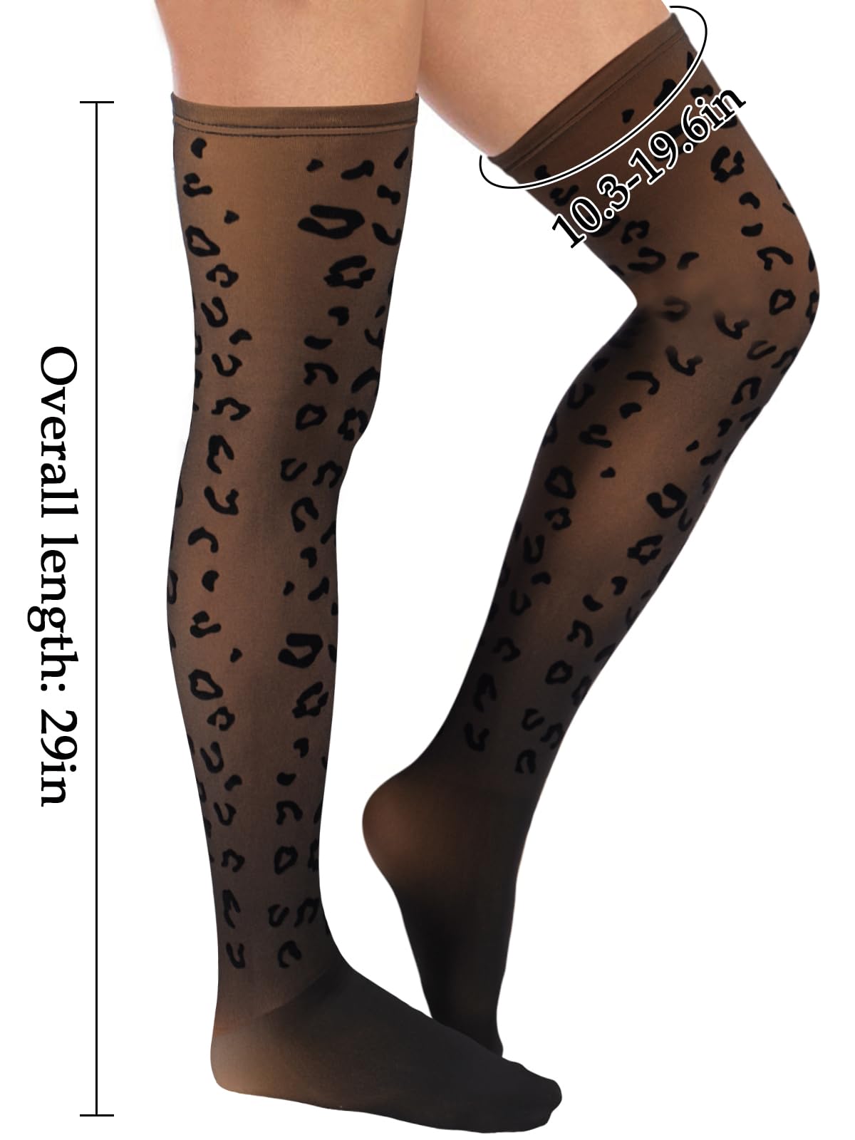 Fleece Lined Thigh High Socks Translucent-Leopard Print - Moon Wood