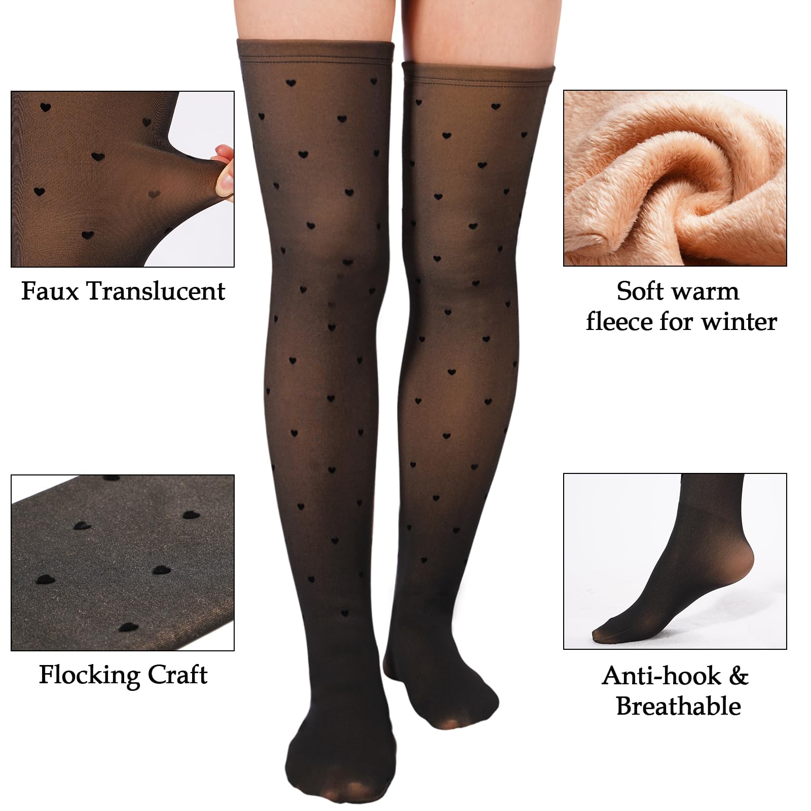 Fleece Lined Thigh High Socks Translucent-Little Love - Moon Wood