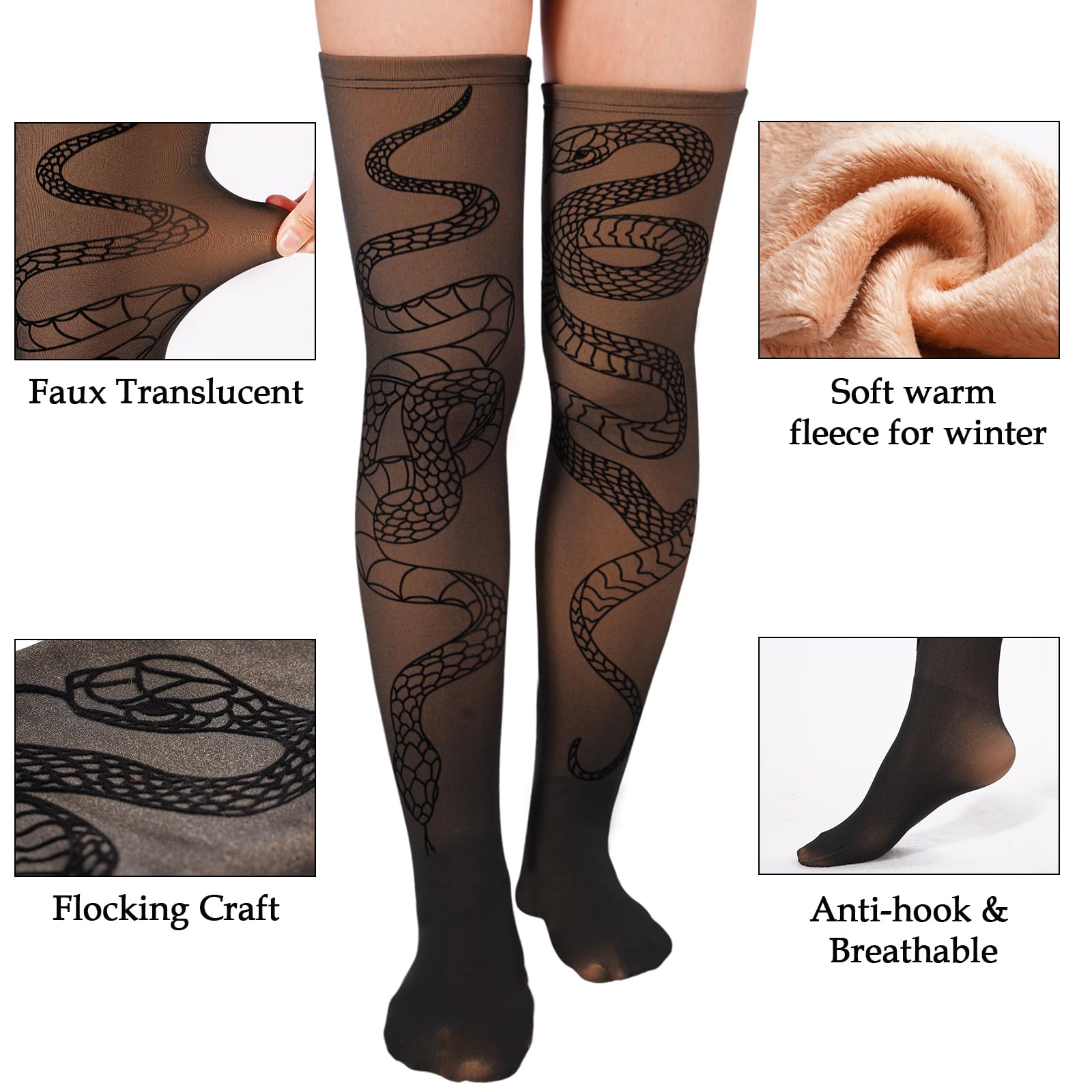 Fleece Lined Thigh High Socks Translucent-Snake - Moon Wood