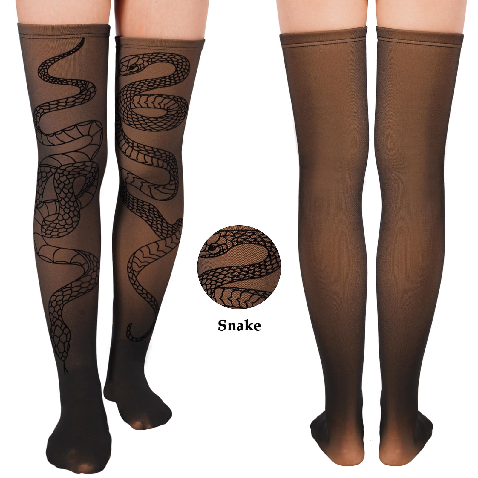Fleece Lined Thigh High Socks Translucent-Snake - Moon Wood