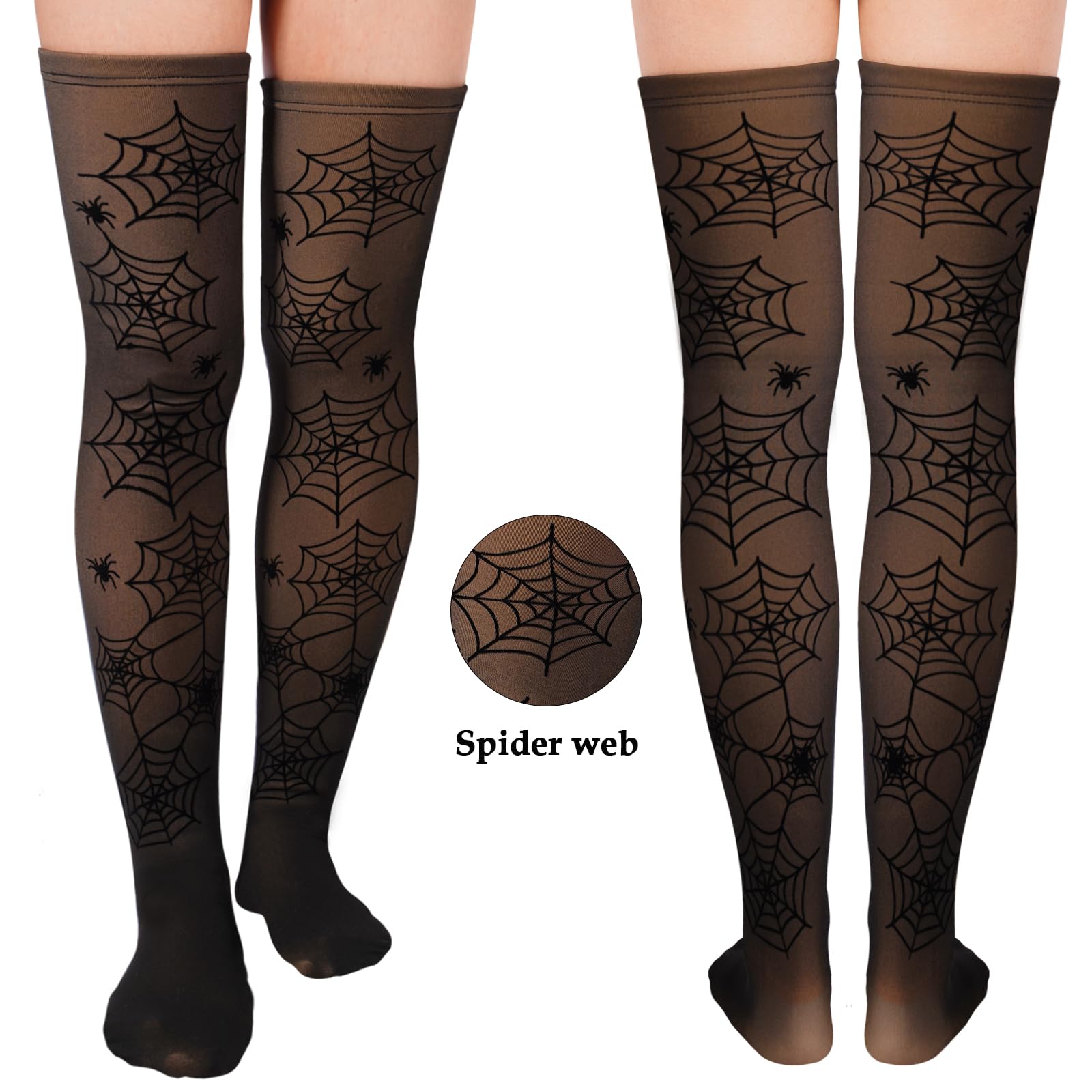 Fleece Lined Thigh High Socks Translucent-Spider Web - Moon Wood