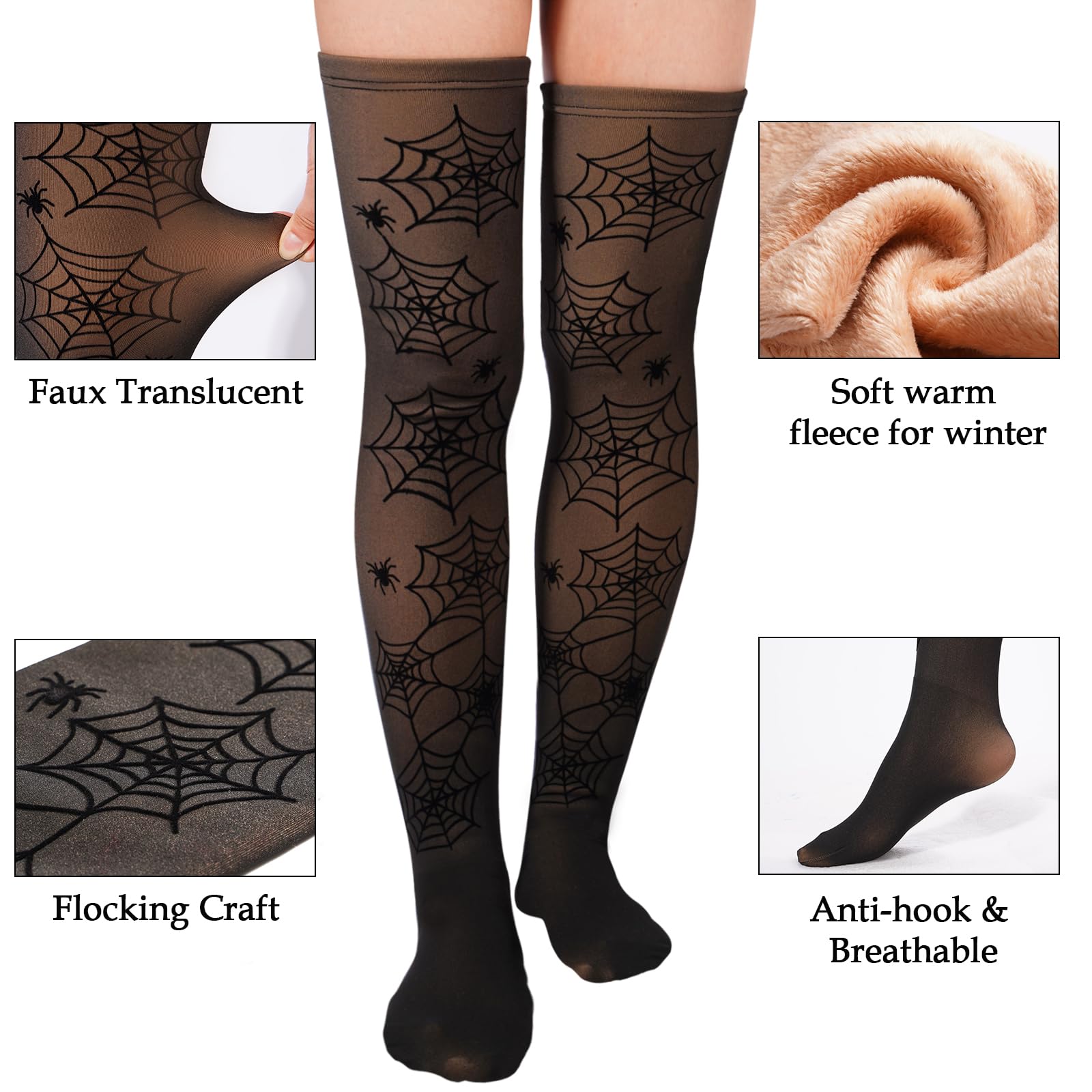 Fleece Lined Thigh High Socks Translucent-Spider Web - Moon Wood