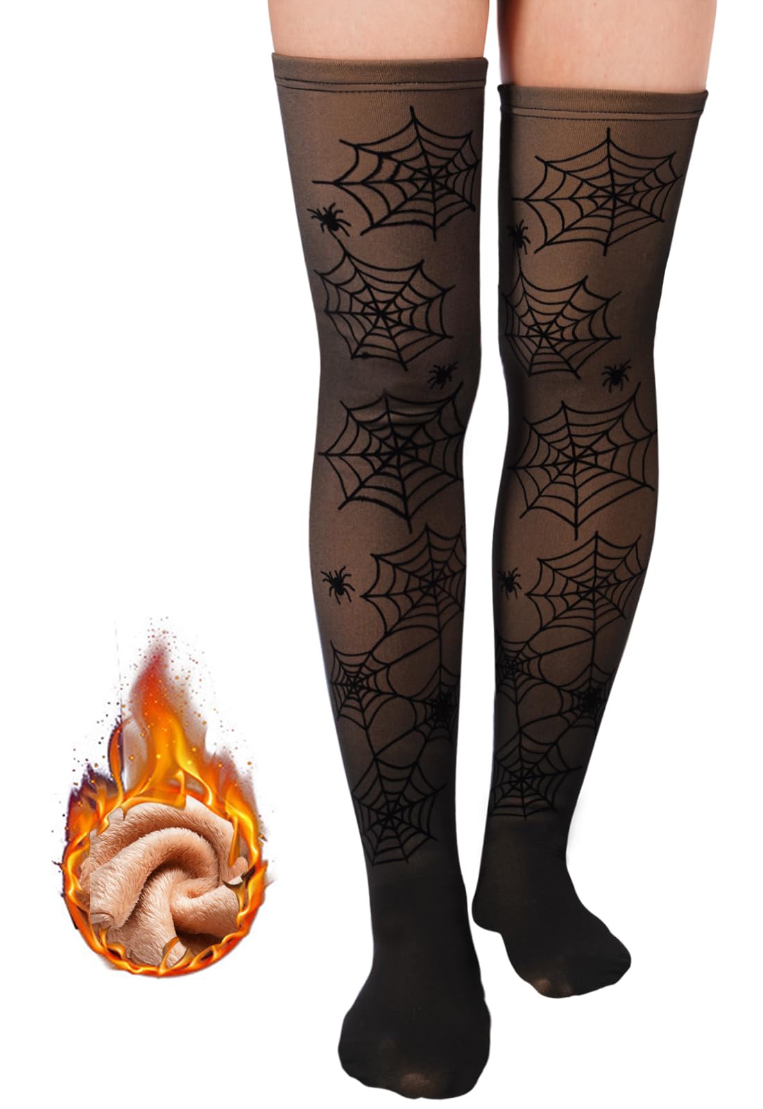 Fleece Lined Thigh High Socks -Spider Web | Moon Wood