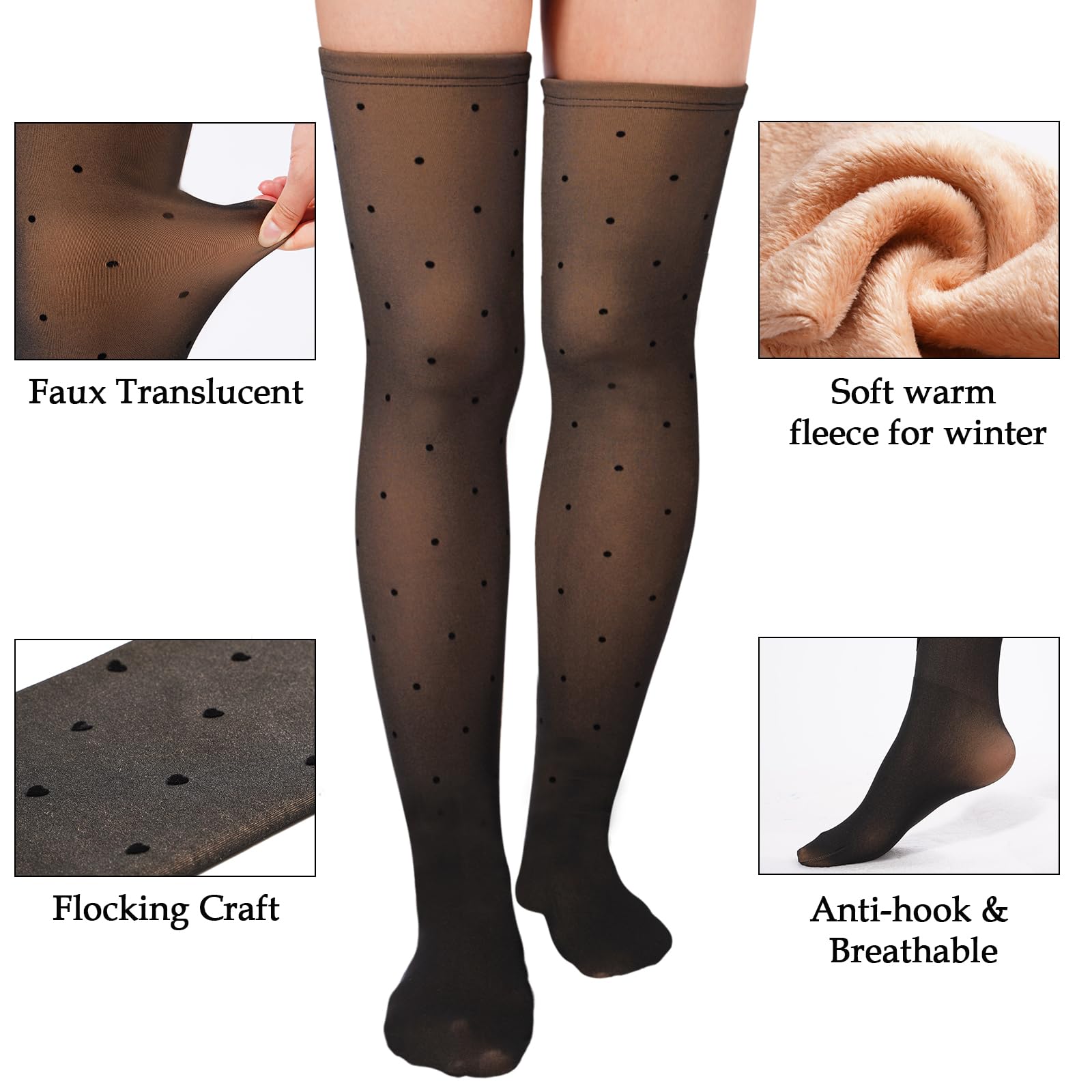 Fleece Lined Thigh High Socks Translucent-Wavelet Points - Moon Wood