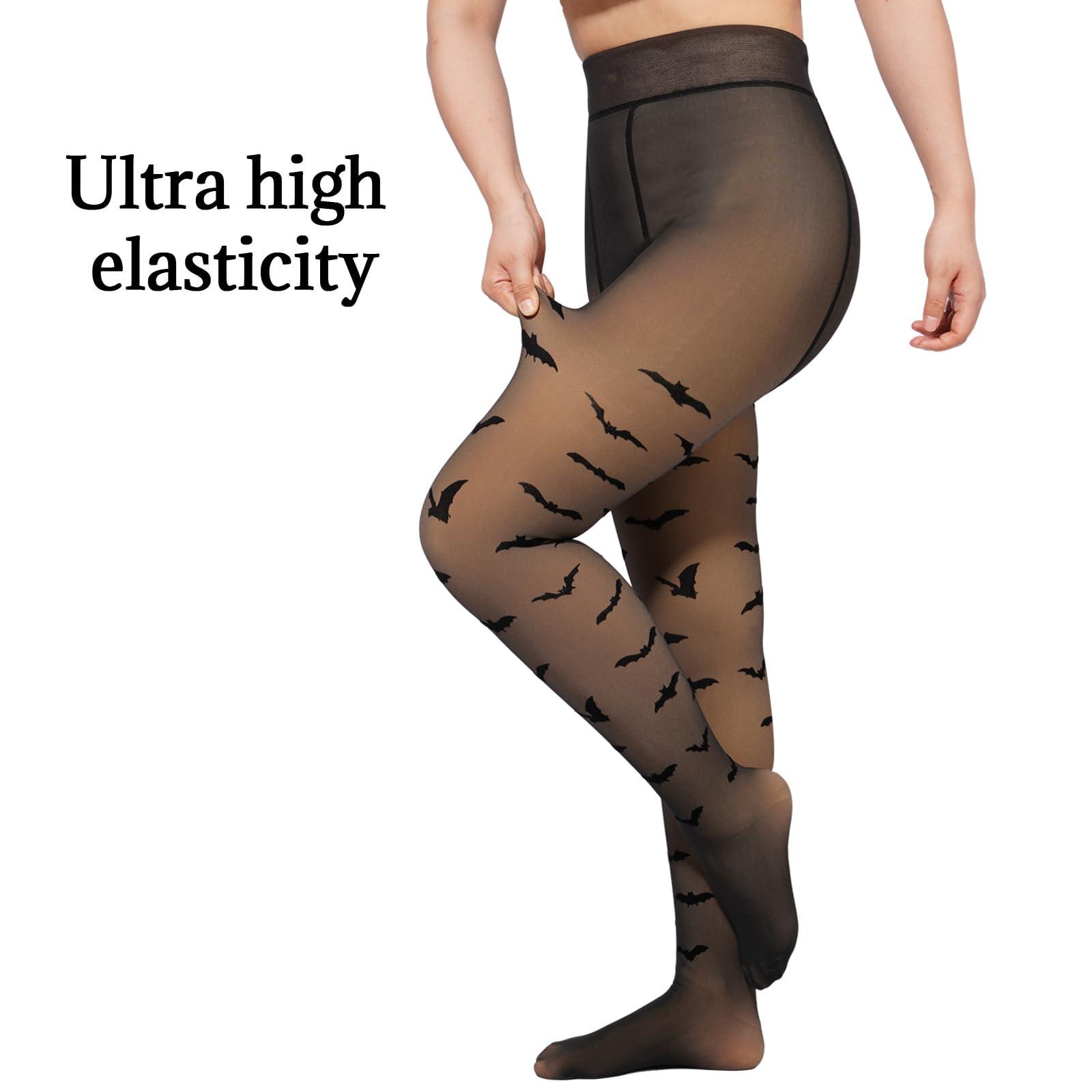 Translucent Fleece Lined Tights for Women - Bat-Moon Wood