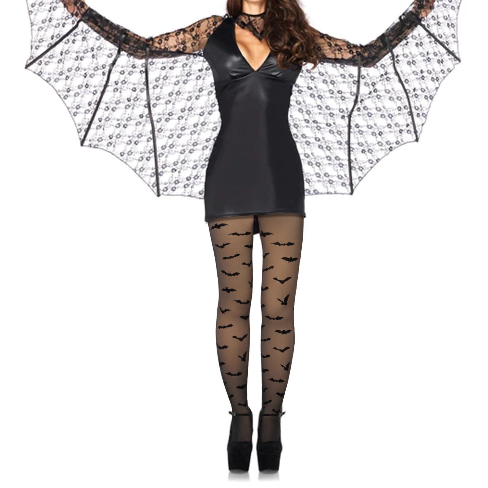 Translucent Fleece Lined Tights for Women - Bat-Moon Wood