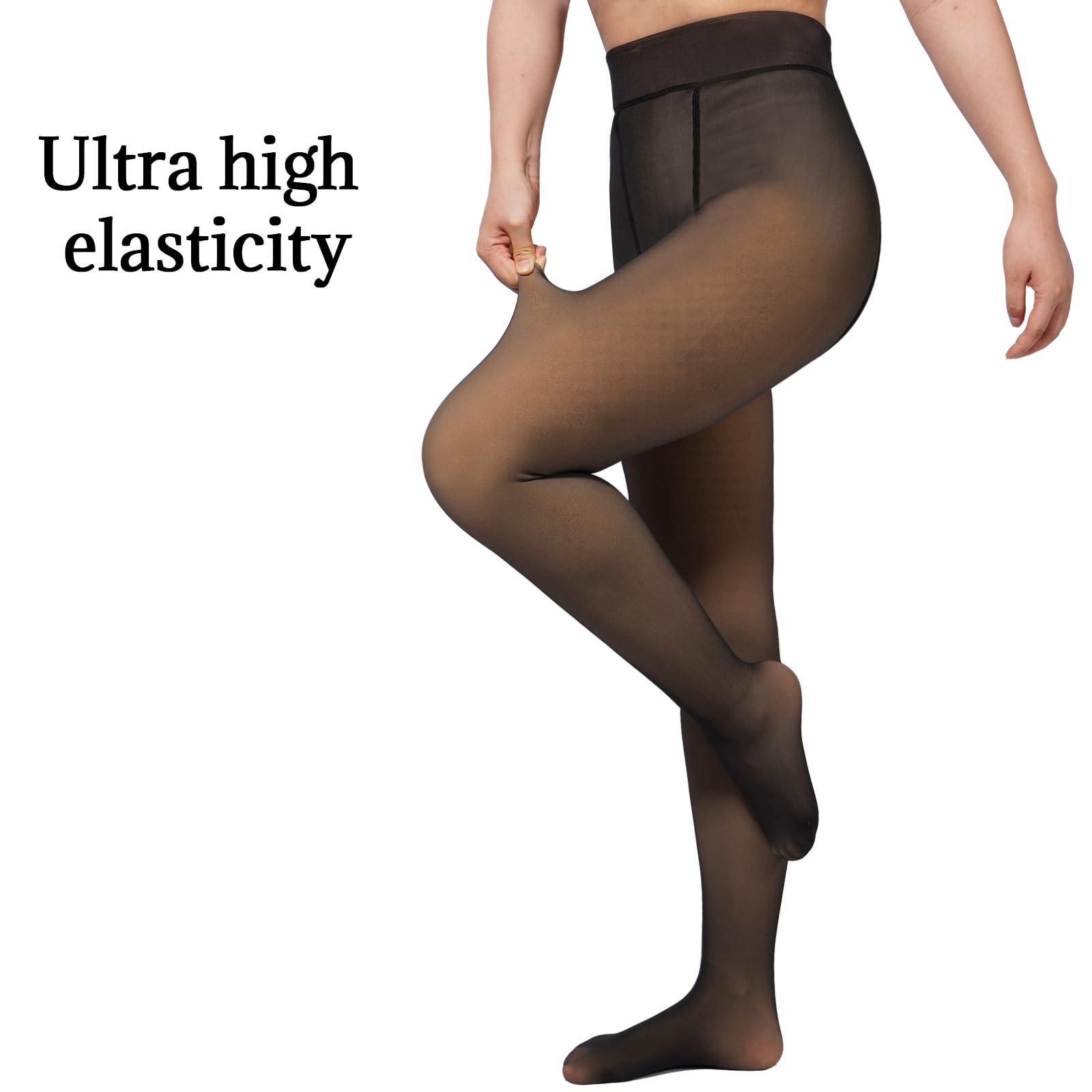 Translucent Fleece Lined Tights for Women - Black-Moon Wood