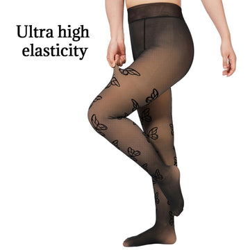 Translucent Fleece Lined Tights for Women - Butterfly